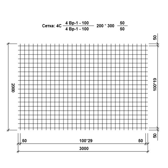 Сетка 2000х3000, яч. 100х100, d-4 мм